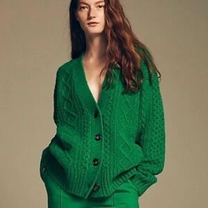 J. Crew Cable-knit stretch wool cardigan sweater Size XXS